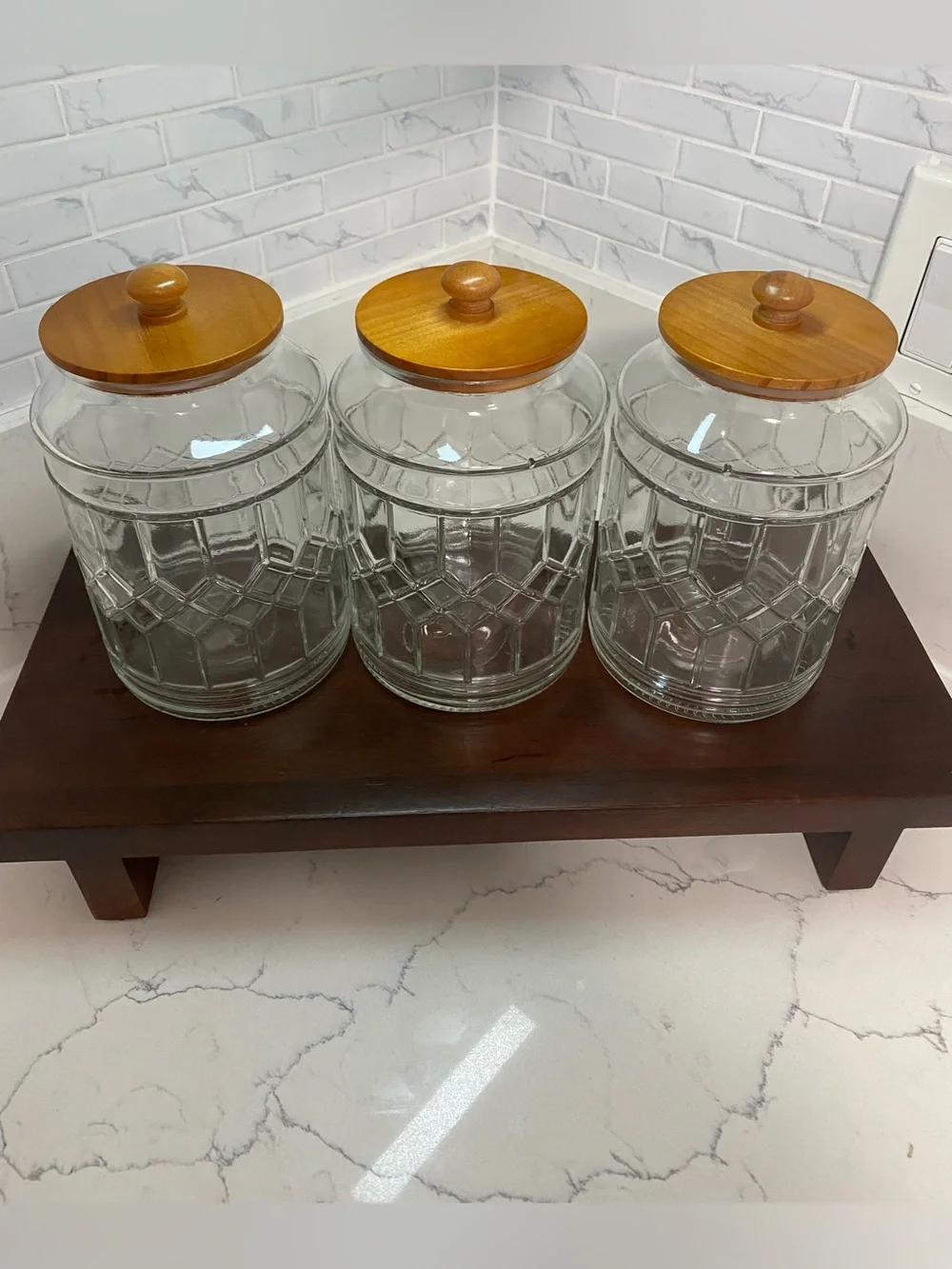 Clear Glass Canister Set with Wooden Lids - 🍄‍🟫🍂🫙